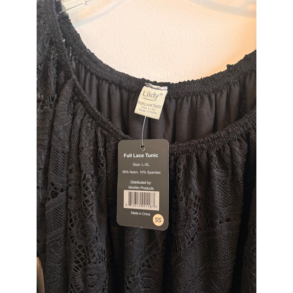 Lildy Full Lace Tunic Black Floral Bell Sleeve Off Shoulder Boho Top NWT L-XL - Picture 5 of 8